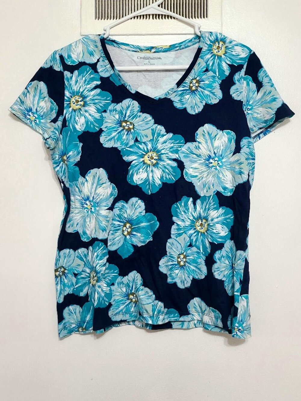 Blue Floral Cotton Short Sleeve